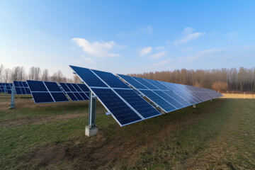 Generative AI Side view of solar panels on a power station