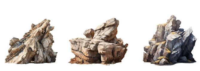  A set of rock formations isolated on a transparent background.