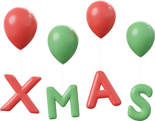 Balloon with XMAS alphabet, Christmas theme elements 3d illustration