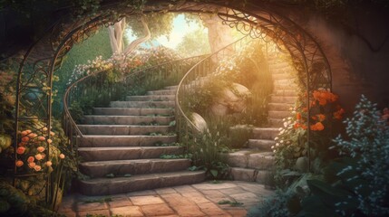 surreal, a beautiful secret garden. A quiet and bright place. Created with Generative AI.