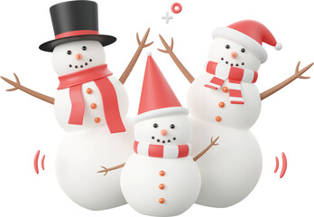 White cute snowman, Christmas theme elements 3d illustration