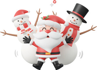 Santa Claus with white cute snowman, Christmas theme elements 3d illustration