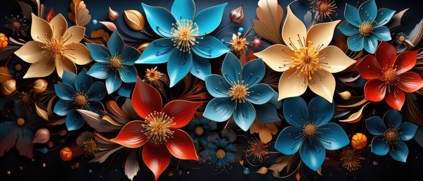 Fototapeta Abstract background with colorful flowers, modern luxury mural wall art illustration, Generative AI.