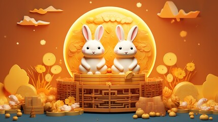 Cartoon illustrations celebrating the mid-autumn Festival.AI generated. 