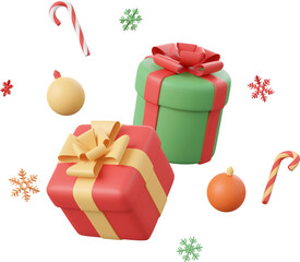 Christmas gift and decorations, Christmas theme elements 3d illustration