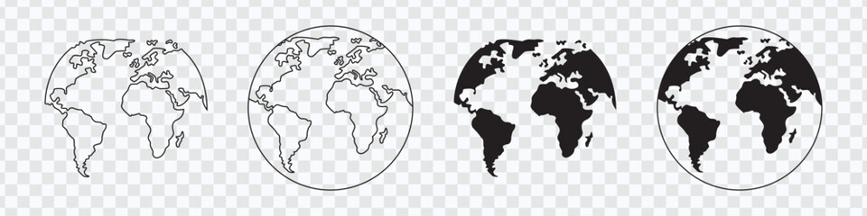Planet icon set. Global map. Map symbol. international earth globe icon, World globe icon, Line vector - obrazy, fototapety, plakaty