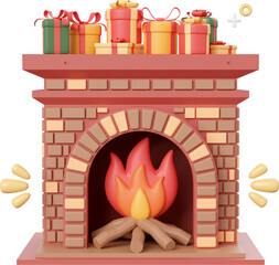 Fototapeta premium Christmas fireplace with decorations, Christmas theme elements 3d illustration