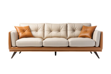 Modern sofa with pillows isolated on transparent background.for decorative at home modern interior design.generative ai
