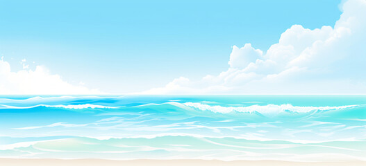 Beautiful sunny beach with blue water. illustration style. Ai generation