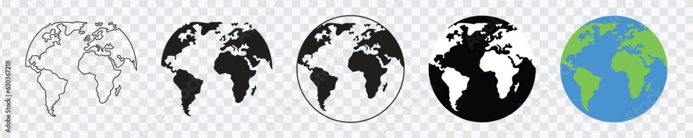 Wall mural planet icon set. global map. map symbol. international earth globe icon, world globe icon, line vect