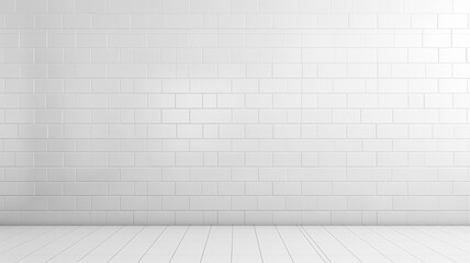 Fototapeta premium Empty clean bathroom brick tile copy space banner mockup wall in Scandinavian elegant clean style product display montage podium
