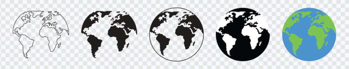 Planet icon set. Global map. Map symbol. international earth globe icon, World globe icon, Line vector - obrazy, fototapety, plakaty