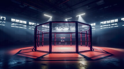 Fototapeta Empty MMA Fighting cage made with Ai generative technology, Property is fictional obraz
