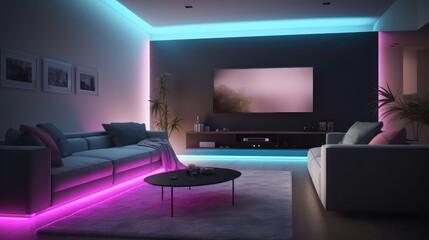 Modern and futuristic interior living room apartment. Created with generative AI.
