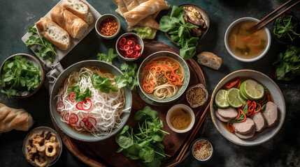Assorted Asian dinner, created with Generative AI technology.