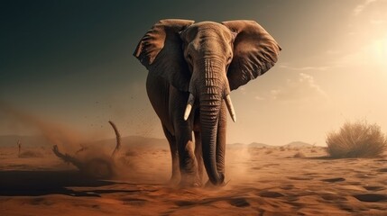Fototapeta na wymiar Elephant in a Desert Landscape. Created with Generative AI.