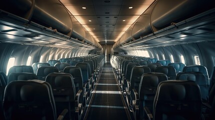 plane inside. empty airplane inside.  Created with Generative AI.