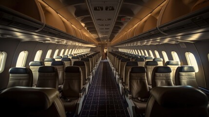 plane inside. empty airplane inside.  Created with Generative AI.