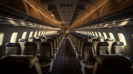 Fototapeta premium plane inside. empty airplane inside. Created with Generative AI.