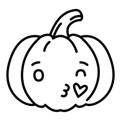 Line pumpkin kawaii kiss character isolated on white background.