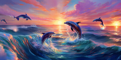 Delfine im Sonnenuntergang