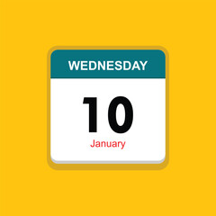 january 10 wednesday icon with yellow background, calender icon