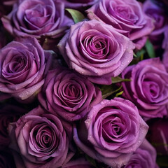 Fototapeta premium Enchanting Abundance of Lila Rose Blossoms in a Captivating Floral Arrangement - AI generated