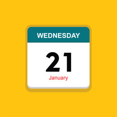 january 21 wednesday icon with yellow background, calender icon