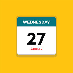 january 27 wednesday icon with yellow background, calender icon