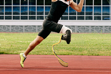 man athlete disability running sprint race at athletics competition, sports summer games