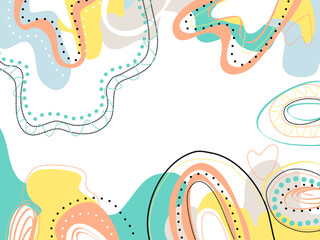 Doodle lines background on trend color, dots and geometric design frame On white background 