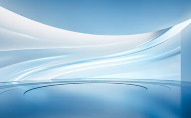 Unusual smooth light background, with blue and white stripes and waves. Ai generation