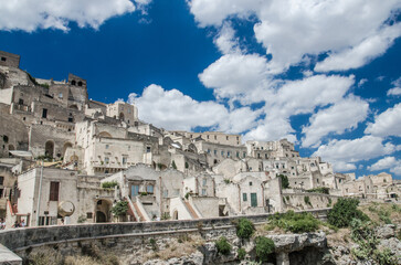 Fototapeta na wymiar Old italian town Matera and beautiful blue sky