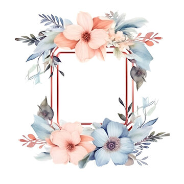 Water Color Pastel Flower and bloom, Wedding decorative perfect rectangle frame border