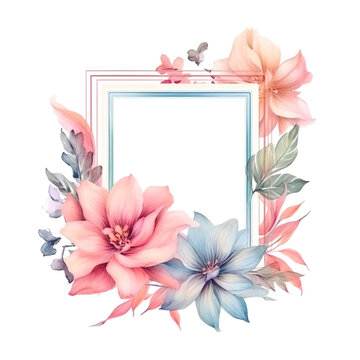 Water Color Pastel Flower and bloom, Wedding decorative perfect rectangle frame border