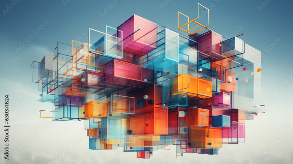 Poster a vibrant and dynamic abstract cube in various colors
