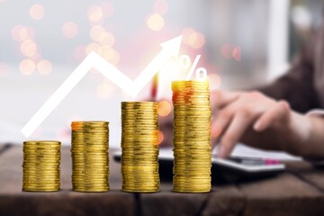 Interest rate concept, Businessman calculates investment in percentages.
