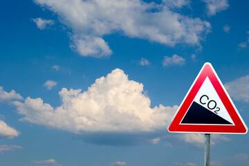 CO2 warning sign on the road with blue sky