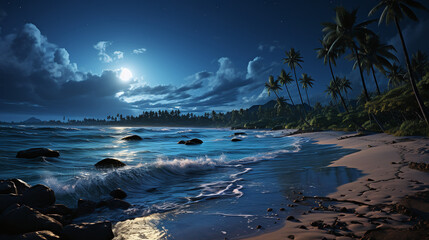 The ocean under a mesmerizing full moon, gentle waves reflecting the moon. For Wallpaper. 