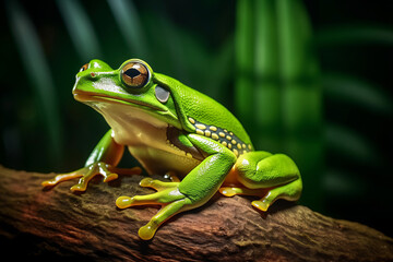 Naklejka premium European green frog on branch.
