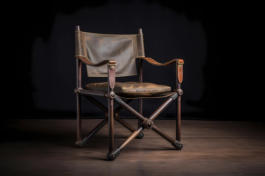 Campaign Chair - England - A folding chair designed for use by military officers and explorers in the 19th century, featuring a wooden frame and canvas or leather seat (Generative AI)