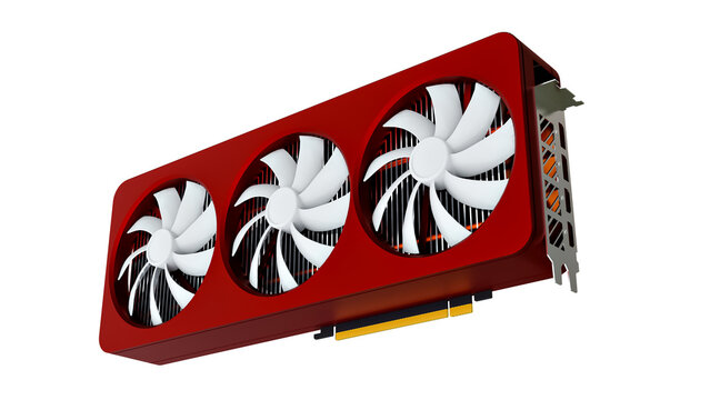 3D Red Realistic Computer Graphic Video Card. Cut Out.