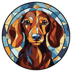 Dachshund Dog Breed Watercolor Stained Glass Colorful Painting Vector Graphic Illustration
