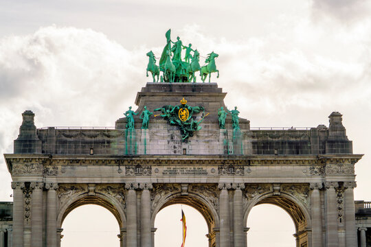 Triumphal Arch "Monument du Cinquantenaire" at Parc du Cinquantenaire, Brussels, Belgium