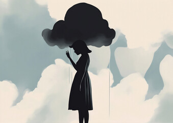 man woman dramatic creative black blackboard poster concept dream cloud idea leaking. Generative AI.