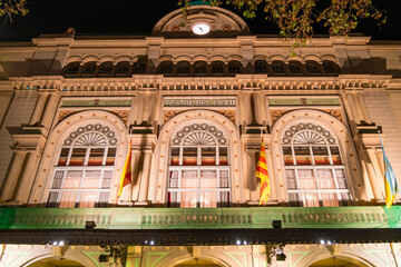 Grand Teatre del Liceu theater on  La  Rambla at night, Barcelona, Spain