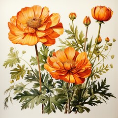 Fototapeta premium Vibrant Orange Marigold Watercolor Clipart