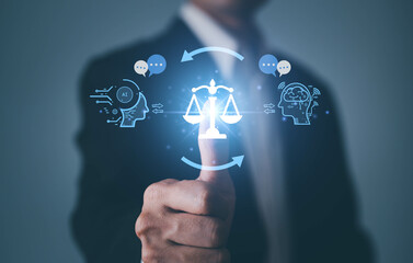 AI ethics or AI Law concept. Developing AI codes of ethics. Compliance, regulation, standard ,...