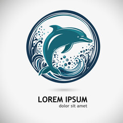 Logo dolphin in the sea is round. Vector illustration