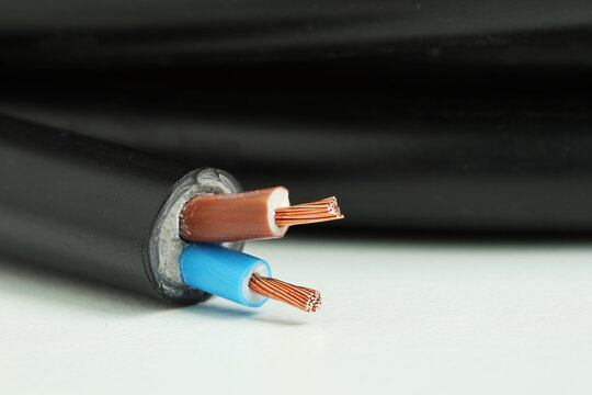 Two Core Stranded Insulated Copper Electrical Cable Closeup Macro View